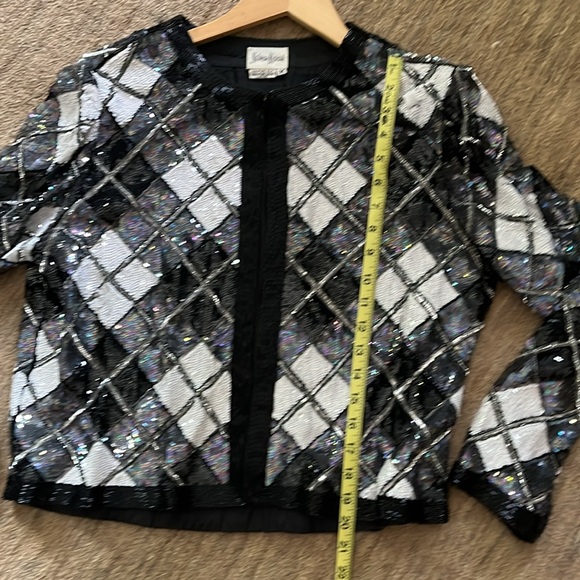 Vintage Neiman Marcus Black/White/Silver Sequined Jacket - Picture 7 of 9